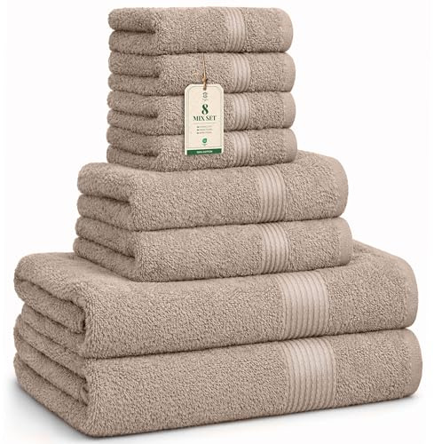 HomeBurg Luxe Set – Washcloths (30 x 30cm), Hand Towels (40 x 70cm) & Bath Towels (65 x 137 cm) – 100% Cotton, Soft, Absorbent, Easy Care, Versatile, Sand/Beige