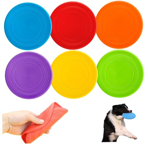 Lot de 6 disques volants pour chien, 7 pouces, disque volant en caoutchouc souple et sûr, jouets interactifs amusants et faciles à saisir pour animaux de compagnie, mâcheurs agressifs, enfants, adult