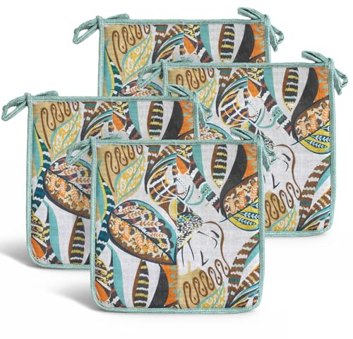 MANEMI Pack 4 Cojín para Silla 40x40x2 cm｜Repelente al Agua y fácil de Limpiar｜con Cintas de sujeción｜Uso Interior y Exterior｜Ideal para Comedor, terraza, jardín u Oficina