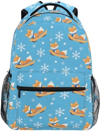 Mnsruu Ski-Rucksack mit Fuchsmuster, für Jungen, Mädchen, Studenten, große Rucksäcke für Grundschule, Schultertasche, Büchertasche