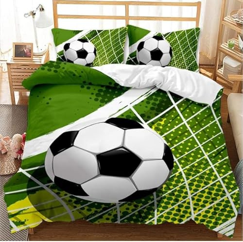 Generico Copripiumino Singolo Bambina Bambini Pallone da calcio Copripiumino 150x200 3D + 1 Feder 50 x 80 cm 100% Microfibra Set di Biancheria Morbida, Traspirante, Chiusura a Cerniera 6LWQ30824