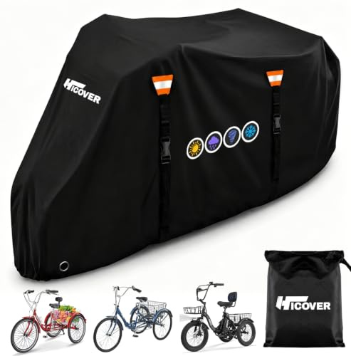 Hicover 600D Adult Tricycle Cover Waterproof Heavy Duty with Lock Hole | Outdoor Electric Tricycle Cover for Adults Bike Covers for Electric Trike & 3-Wheel Bicycle, All Weather Indoor & Outdoor Use