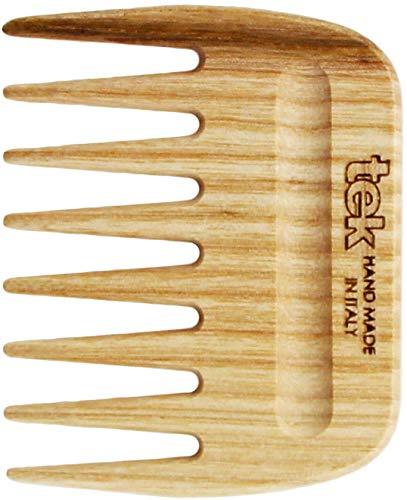 TEK - Pettine Piccolo a Denti larghi in Legno Naturale, Handmade in Italy, per Capelli Folti, Ricci o Mossi, Districante