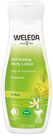 WELEDA Citrus Erfrischende Feuchtigkeitslotion, Naturkosmetik Bodylotion zur intensiven Pflege von trockener Haut, kühlt und beruhigt mit Aloe Vera und Kokosöl (1 x 200 ml)