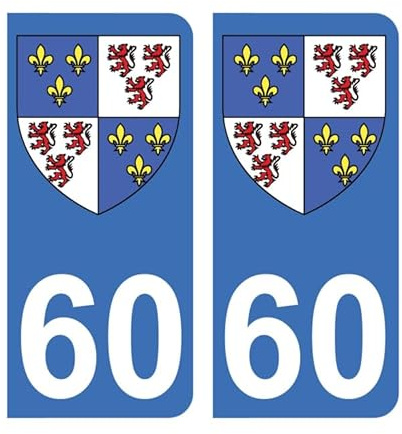 Autocollant 60 avec Blason Picardie Plaque immatriculation Auto (9,8 x 4,5 cm)