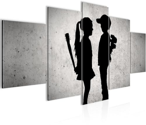 Runa Art - Bilder Junge trifft Mädchen 200 x 100 cm 5 Teilig XXL Wanddekoration Design Grau 302151a