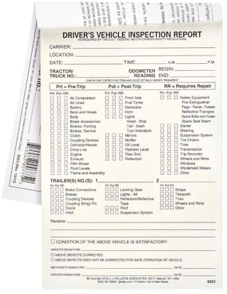 J. J. Keller Detailed Driver's Vehicle Inspection Report (Pre- & Post-Trip) Meets FMCSR Requirements, Book Format with 31 Sets, 2-Ply Carbonless, 5.5 x 8.5, 5 Pack