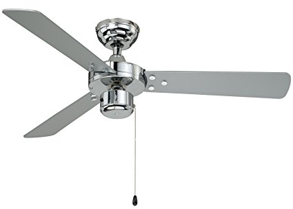 AireRyder - Cyrus Deckenventilator ohne Beleuchtung | Leiser Ventilator mit Zugschalter in glänzendem Chrom-Design, Wendeflügel in schwarz/silber. Durchmesser 107 cm. (Farbe: Chrom & Schwarz/Silber)