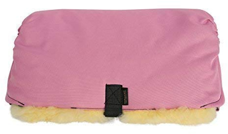 Lammfell - HANDWÄRMER FÜR KINDERWAGEN Muff für Buggy Jogger mit echtem Merino Lammfell Farbe Rosa/Gelb