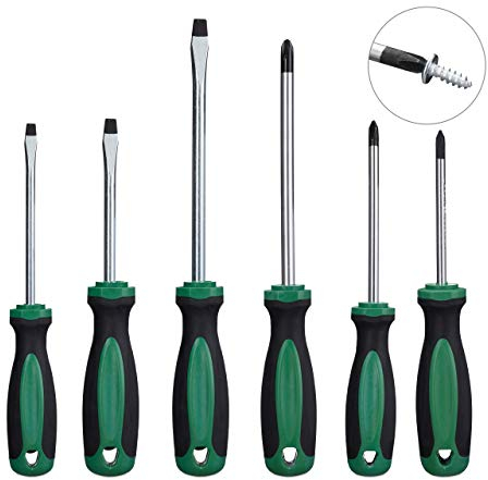 Relaxdays 6X 6 Cacciaviti, 3 a Croce 3 a Taglio, Giraviti Magnetici Accessori Professionali Lavoro, Cromo Vanadio, Acciaio, Set da 3 pz