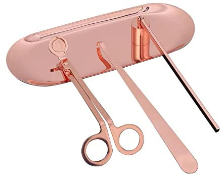 MUXSAM 4pcs Candle Accessory Set Includes Candle Snuffer,Candle Wick Trimmer,Candle Tray & Candle Core Hook - Candle Care kit -Candle Stainless Tools Pack Rose Gold