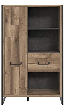 FORTE Hud Regal mit 2 Türen, Holzwerkstoff, Stabeiche / Betonoptik Dunkelgrau, 94,1 x 151,5 x 41,5 cm