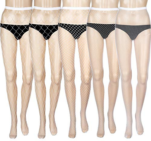SATINIOR 5 Paia Calze a Rete Incrociate Collant a Rete Calze a Rete per Donna (Bianco)