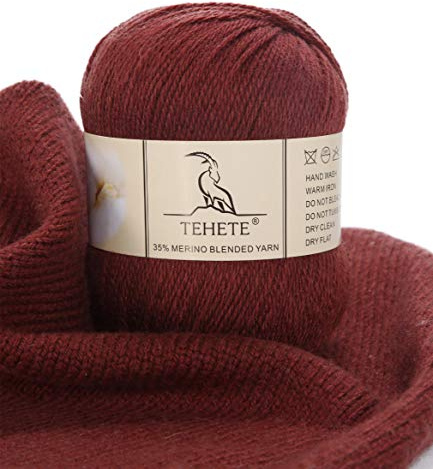 TEHETE Merinowolle Garn zum Stricken und häkeln, Handstrickgarn Schurwolle, 250 Metern 3 Fäden 50g per Knäuel,weich und leicht,Karamell