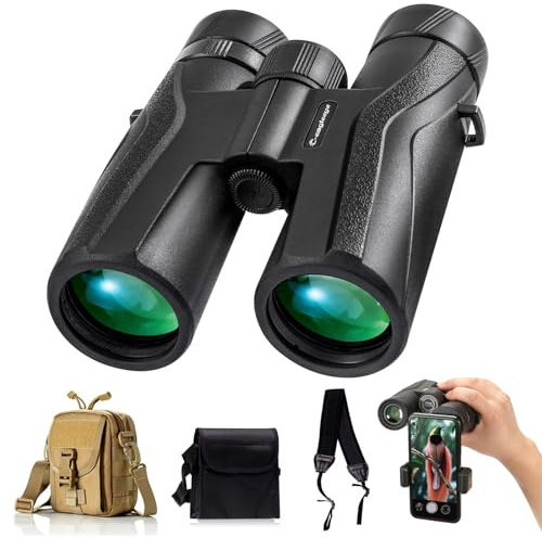 10 x 42 kikare för vuxna, Ipx7 professionell vattentät och dimsäker, inklusive väskor, rem, telefonadapter, med 23 mm stort okular Bak4-linskikare för jakt fågelskådning stjärnskådning