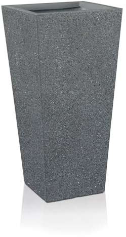 IDEALIST Extra Large 90cm Tall Planter | Grey Reinforced Stone Tapered Garden Plant Pot with Drainage Holes L43 W43 H89.5 cm, 127 litres