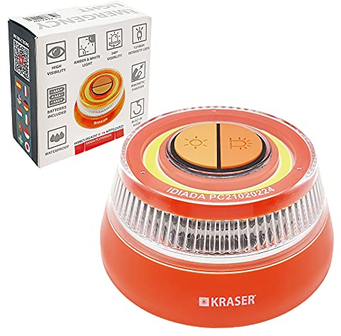 KRASER KR4V16N Lumière d'urgence Haute Intensité, LED DGT Lumière de Secours, Balise de Secours Magnétisée Autonome, Haute Qualité, Compacte et Légère + Crochet de Suspension