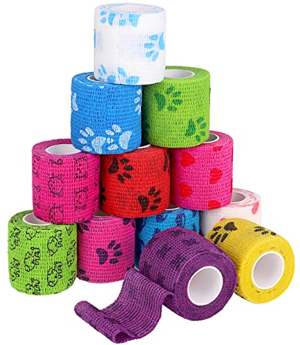 tonyg-p 12 Rollen Selbsthaftende Bandage Kohäsive Bandage Selbstklebender Verband Elastische Fixierbinde Vet Wrap Pet für Finger Handgelenk,Knie,Knöchelverstauchungen und Schwellungen 5cm*4,5m