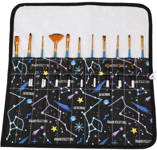 Amoyie Paintbrush Roll Up Case, Artist Brush Holder, Art Pen Carrier, Black | 20 Slots for 40 Brushes, Canvas Storage Bag for Acrylic, Oil, Watercolour Paintbrushes, Foldable Pouch, Outdoor Sketch