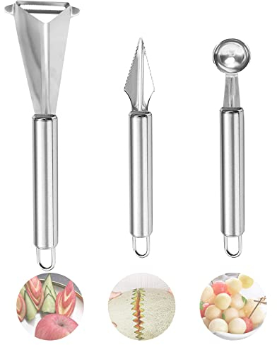 KUIRUNRX® Triangular Shape Fruit Vegetable Knife Slicer,Edelstahl Obst Schnitzmesser,Dreieckige Form Obst Gemüse Messer Hobel,Melon Cutter Balls, Stainless Steel Fruit Corer Tool für Home Restaurant