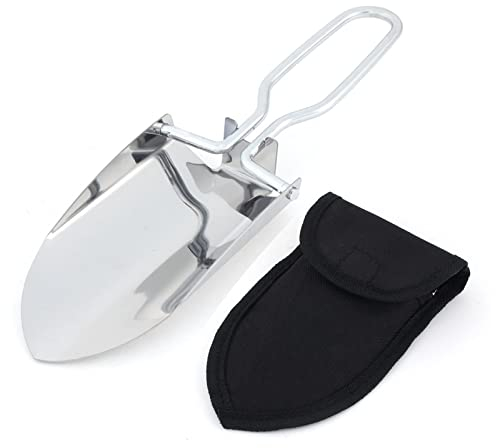 DEDEMCO Pala de supervivencia plegable con bolsa Oxford, pala táctica de acero inoxidable multiherramienta, pala de utilidad portátil para jardín, senderismo, camping, color plateado