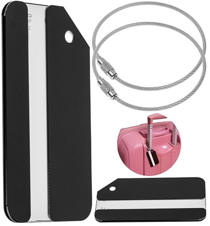 Kofferanhänger mit Adressschild, 2 Pack, in Schwarz, Aluminium Schild, für Flugreise, Kreuzfahrt, Metallgepäckanhänger, Namensschild Koffer, Adressanhänger, Taschenanhänger, Reise ID Etikett Aufhänger