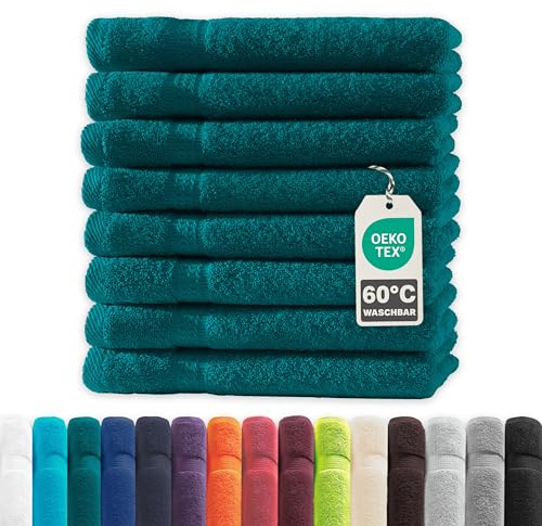 Müskaan® 8er Handtuch Set Petrol, 100% Baumwolle, 50x30cm, 500g/m² – Öko-Tex, Frottee Handtücher Set Baumwolle, Gästetücher 30x50cm, Handtuchset Blau für Bad, 60°C waschbar, Frotteetücher