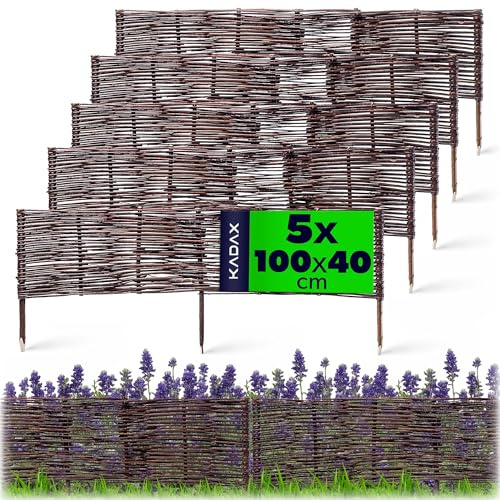 KADAX Palissades en Osier Naturel pour Jardin, Clôtures Décoratives pour Délimiter, Orner et Sublimer Votre Espace Exterieur (100 x 40 cm, Lot de 5)