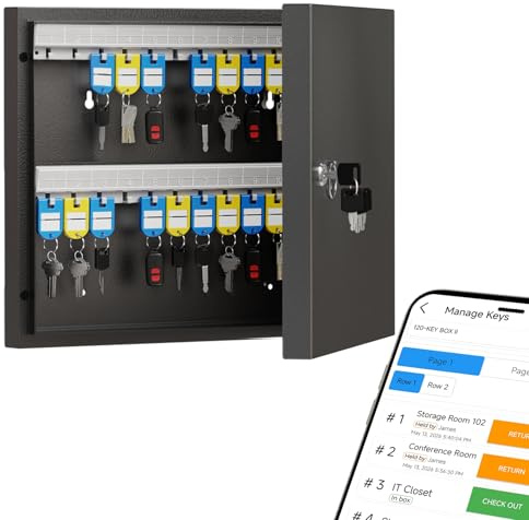 DiDiHere 48 Key Lock Box – Wall Mounted Key Cabinet with Magnetic Door & Key Tags, Steel Lockable Key Organizer for School, Office, Hotel, Property Management