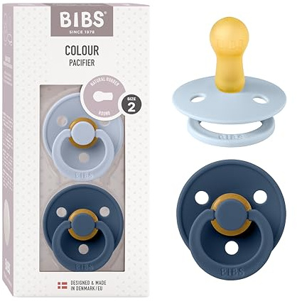 BIBS Colour Schnuller 2er-Pack, BPA-frei, Kirschform Nippel. Naturkautschuk/Latex, Hergestellt in Dänemark. Größe 2 | 6+ Monate | 2-Pack, Dusty Blue/Steel Blue