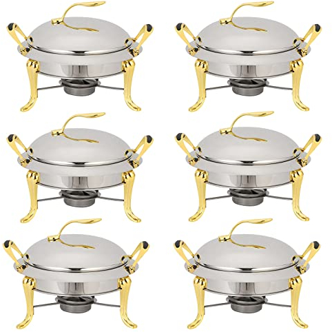 3L Chafing Dish Set, runder Buffetheber aus Edelstahl in voller Größe mit Pfannen, Deckel und Brennstoffhaltern, für Catering, Party, Hochzeit, Abendessen, Speisenwärmer (2/3/4/6er-Pack), Gold, 4er-