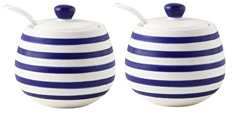 Barattoli for spezie, Zuccheriera con coperchio e cucchiaio, Zuccheriera, Contenitore for zucchero Barattolo for spezie, Dosatore for zucchero Servizio for zucchero-Blue 2-2 Set di pentole (Colore: Bl