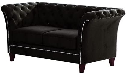 S-Style Möbel Noah Sofa 2-Sitzer Chesterfield-Sofa für Wohnzimmer Lounge Couch mit Holzfüßen Möbel Freistehende Polster Sofas & Couches Couchgarnitur Schwarz 175 x 82 x 75 cm