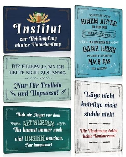 5ER SET - Retro Blechschilder Sprüche Lustig - ICH BIN JETZT IN EINEM ALTER - LÜGE NICHT BETRÜGE NICHT - Metall-schilder mit Sprüchen Witzige Wanddeko Geschenk - DIN A4