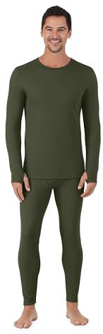 Cuddl Duds Mens Heavyweight Fleece Lined 2 Piece Thermal Underwear Set – Long Sleeve Shirt & Leggings Base Layer for Cold Weather – Winter Clothing Long Johns Lounge Sets for Men, Hunter Green, XL