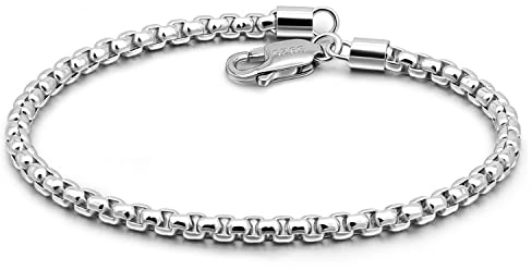 Dankadi Bracelet Maille Vénitienne Fin 3MM 5MM en 925 Argent, 5 à 9 Chaîne en Forme Boîte Carrée Ronde Jonc Souple Rolo Fin Doré Design Italien Cadeau Bijoux pour Homme Femme