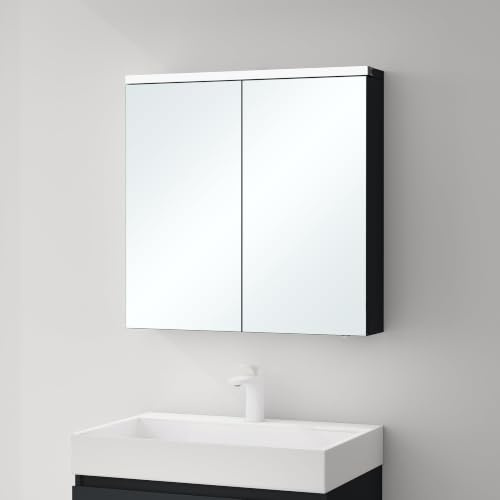 Mai & Mai Spiegelschrank Bad mit LED Beleuchtung 70x15x70 cm | Badezimmerschrank in Anthrazit matt, Hängeschrank Bad Badezimmerspiegel, Spiegelschrank-03