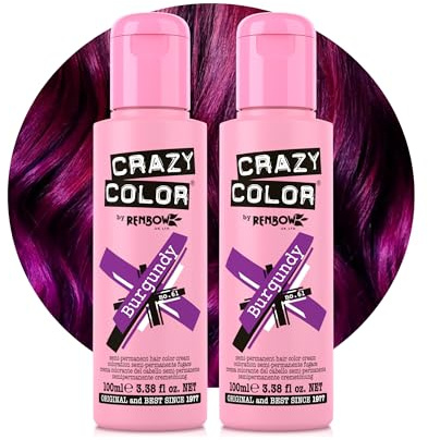 Crazy Color Burgundy Red Hair Dye Duo 200ml | Vibrant Semi Permanent, Highly Pigmented Conditioning & Oil Nourishing Vegan Formula | No Bleach or Ammonia