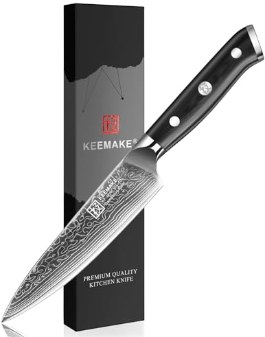 KEEMAKE Damastmesser Allzweckmesser scharfe 12,7 cm Klinge aus 67 Lagen Damaststahl, Profi Küchenmesser Klein Damast Messer mit Ergonomischer G10 Griff