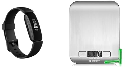 Fitbit Inspire 2 Health & Fitness Tracker with 1-Year Premium Included, 24/7 Heart Rate & up to 10 Days Battery, Black & Etekcity Digital Kitchen Scales, Premium Stainless Steel Food Scales