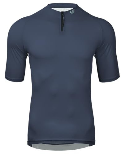 Wulibike Herren-Fahrradtrikot Kurzarm, Rennradtrikot mit halbem Reißverschluss und Taschen, Fahrradbekleidung atmungsaktiv und schnell trocknendGrauBlau XXL