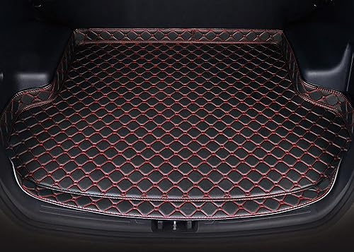 LeaHy Auto Leder Kofferraummatten Für Cupra Formentor 2020 2021 2022 2023, Allwetter Kofferraumwanne Wasserdicht rutschfest Cargo Teppich Schutzmatte Innenraum ZubehöR,D/Black-Red
