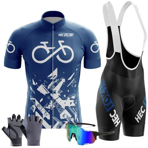 Completo Ciclismo Uomo Estivo Abbigliamento Mountain Bike Tuta mtb Maglia Ciclismo Manica Corta e Pantaloncini Bici Imbottiti Salopette Ciclismo Gel Camicia da ciclismo (TYP-8,L)