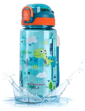 MHwan Trinkflasche Auslaufsicher Kinder, 600ml Robuste und Bruchsichere, BPA-Frei, One-Touch-Öffnung, Leicht zu Reinigen, Wasserflasche mit Strohhalm, Geeignet für Schule und Outdoor