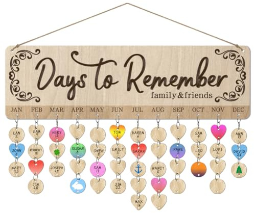 arricraft 1 Set Hölzerne Familie Geburtstag Reminder Kalender Board Days To Remember Tafel Mit 100 Stück Tags DIY Geburtstags Tracker Hängeplakette 12x40cm Für Heimdekoration