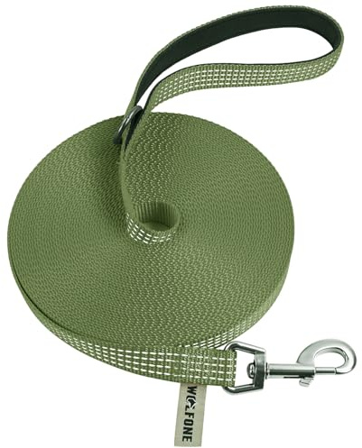 Wolfone Leicht Schleppleine 5m für Hunde,Armeegrün | Reflektierend, Weich gepolsterter Griff, Rückruf-Trainingsleine, Für Outdoor-Übungen