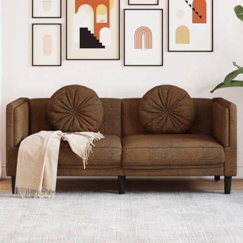 Willood 2-Sitzer Sofa mit Kissen Braun Kunstleder Wildleder-Optik, Polstersofa Loungesofa Couch für Wohnzimmer, Designsofa Wohnzimmersofa Sitzmöbel, Modern