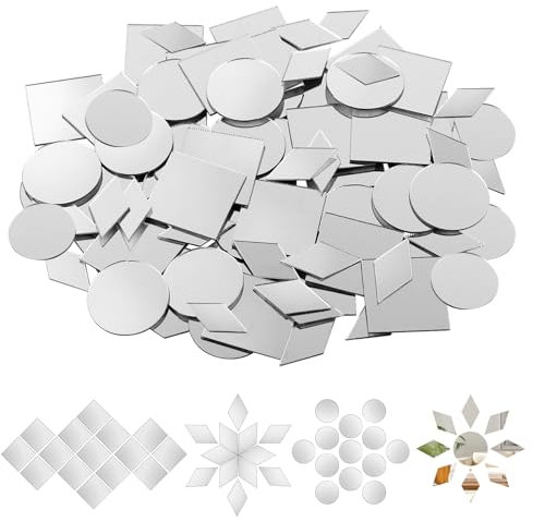 Qichan 300 Pezzi Piccoli Specchi per Artigianato, 3 Forme di Mini Specchio Acrilico Piastrelle, Specchio per Artigianato, Piastrelle per Specchi Autoadesive per Arte Parete Porta Decorazioni Cornice