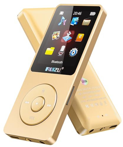 Lecteur MP3 de 64Go avec Bluetooth 5.3, Ultra léger (30 grammes), jusqu'à 80 Heures d'autonomie, écran de 1,8, idéal pour Le Sport, Les Enfants et Les Adultes, Prend en Charge Les Cartes TF jusqu'à