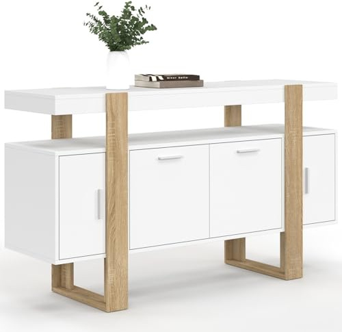 IDMarket - Buffet 140 cm Phoenix 4 Portes Blanc et Bois
